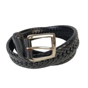 Men's SZ 34 1" Wide Black Genuine Leather Braided Belt Silver Buckle NWOT